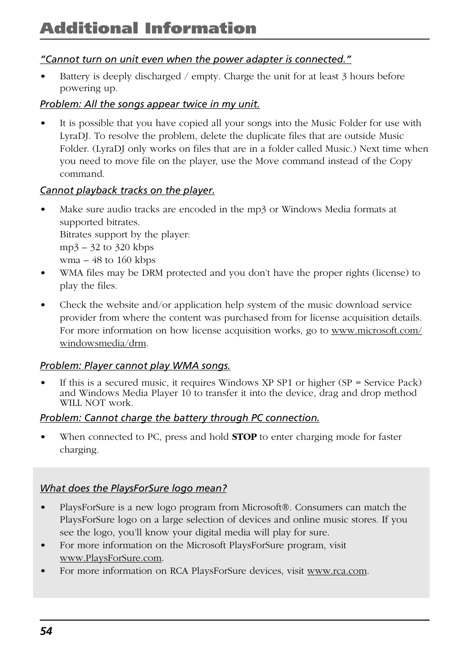 Additional information | RCA Lyra RD2763FM User Manual | Page 54 / 62