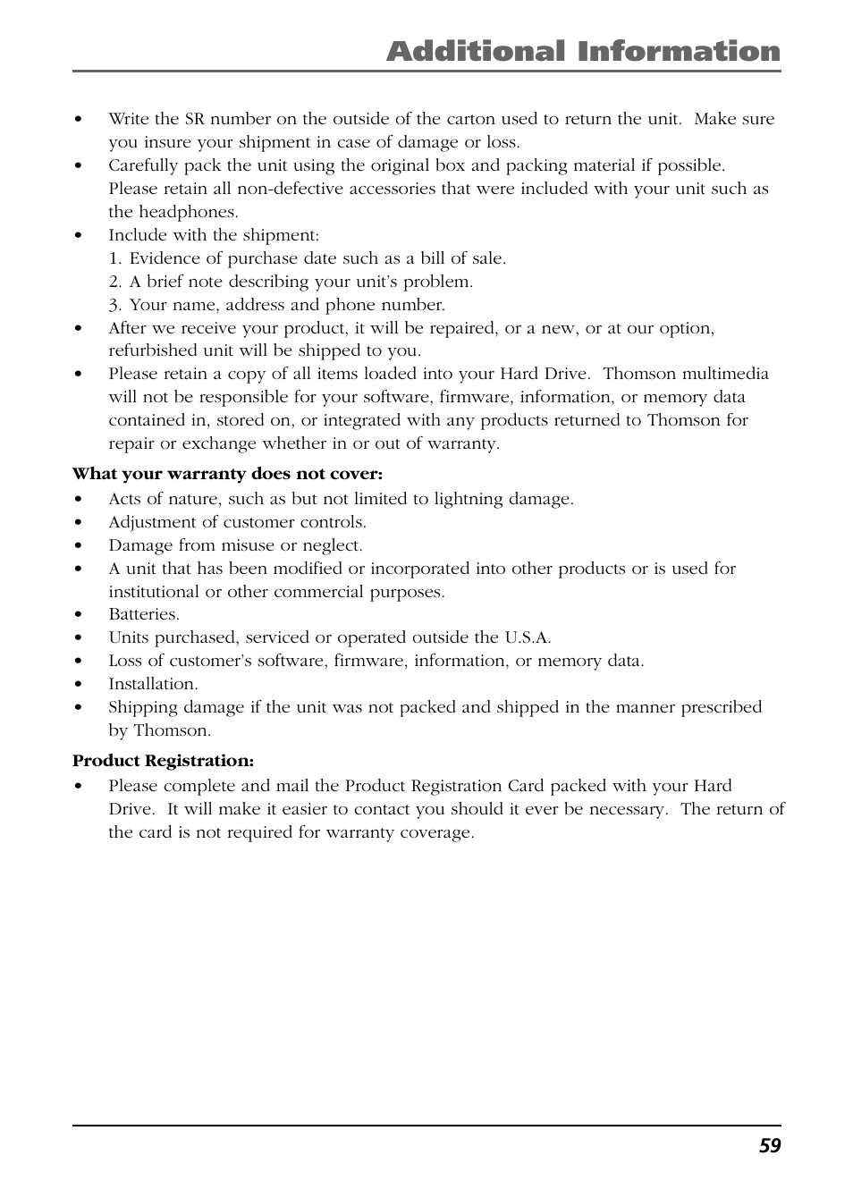 Additional information | RCA Lyra RD2763FM User Manual | Page 59 / 62