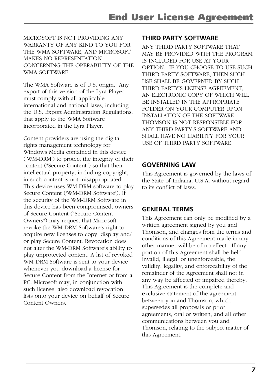 End user license agreement | RCA Lyra RD2763FM User Manual | Page 7 / 62