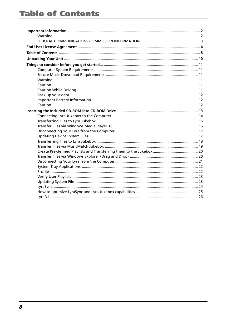 RCA Lyra RD2763FM User Manual | Page 8 / 62