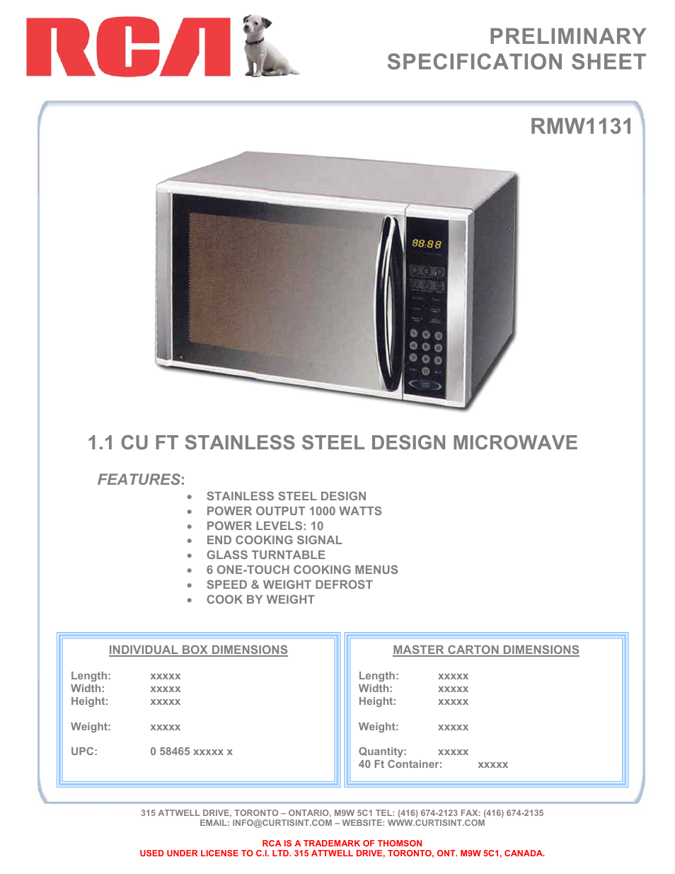 RCA RMW1131 User Manual | 1 page