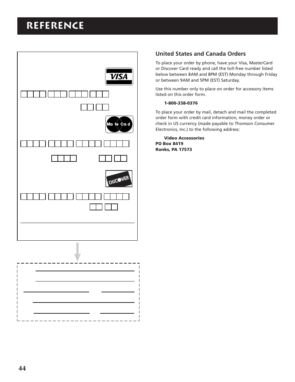 Reference, United states and canada orders | RCA P46920BL  EN User Manual | Page 44 / 48