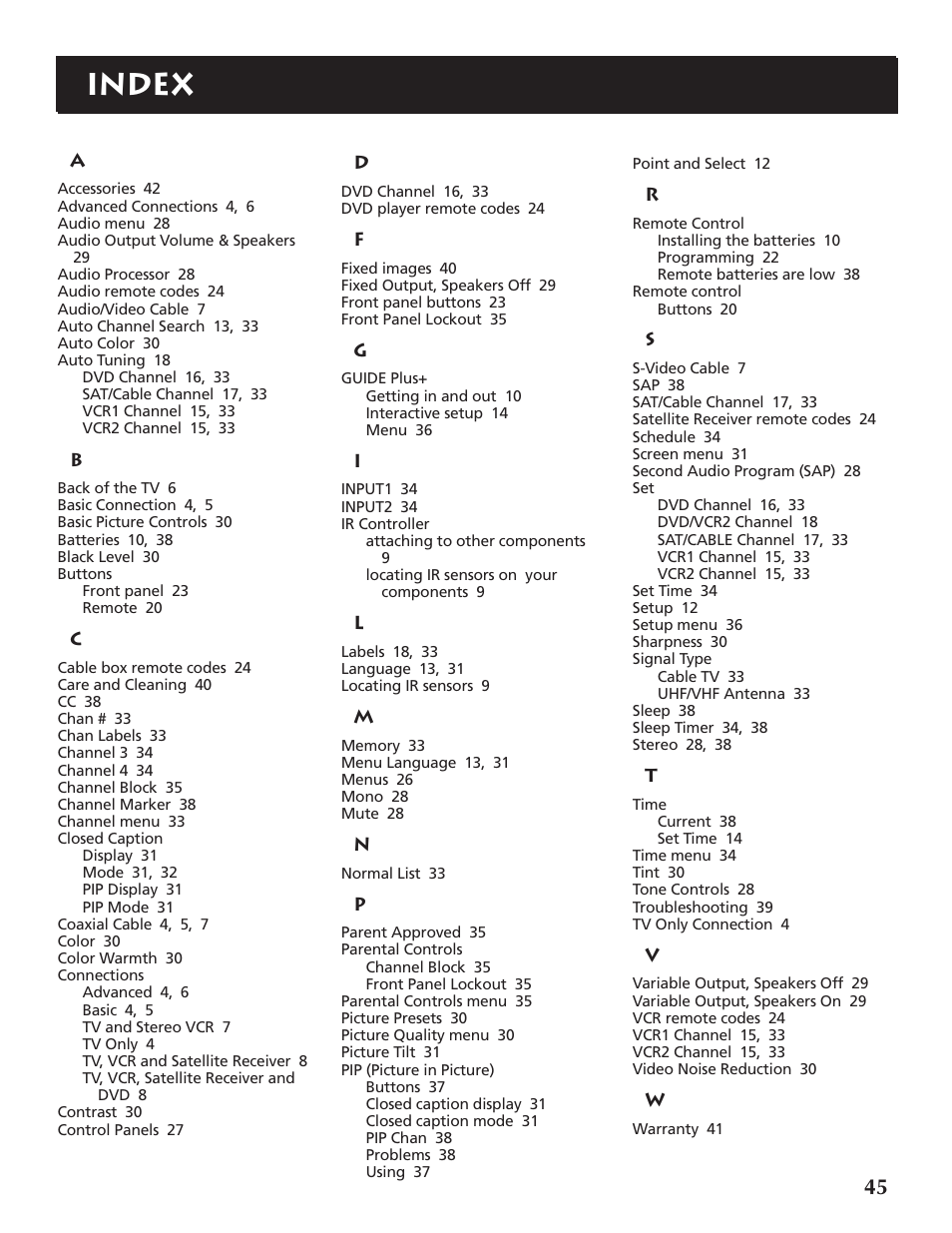 Reference index | RCA P46920BL  EN User Manual | Page 45 / 48