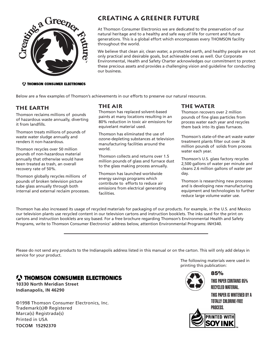 Creating a greener future | RCA P46920BL  EN User Manual | Page 46 / 48