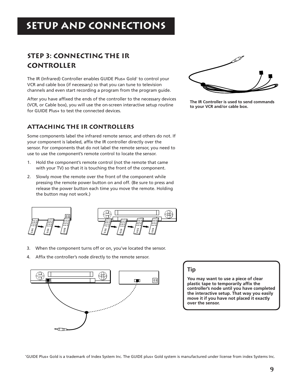 Setup and connections, Step 3: connecting the ir controller, Attaching the ir controllers | RCA P46920BL  EN User Manual | Page 9 / 48