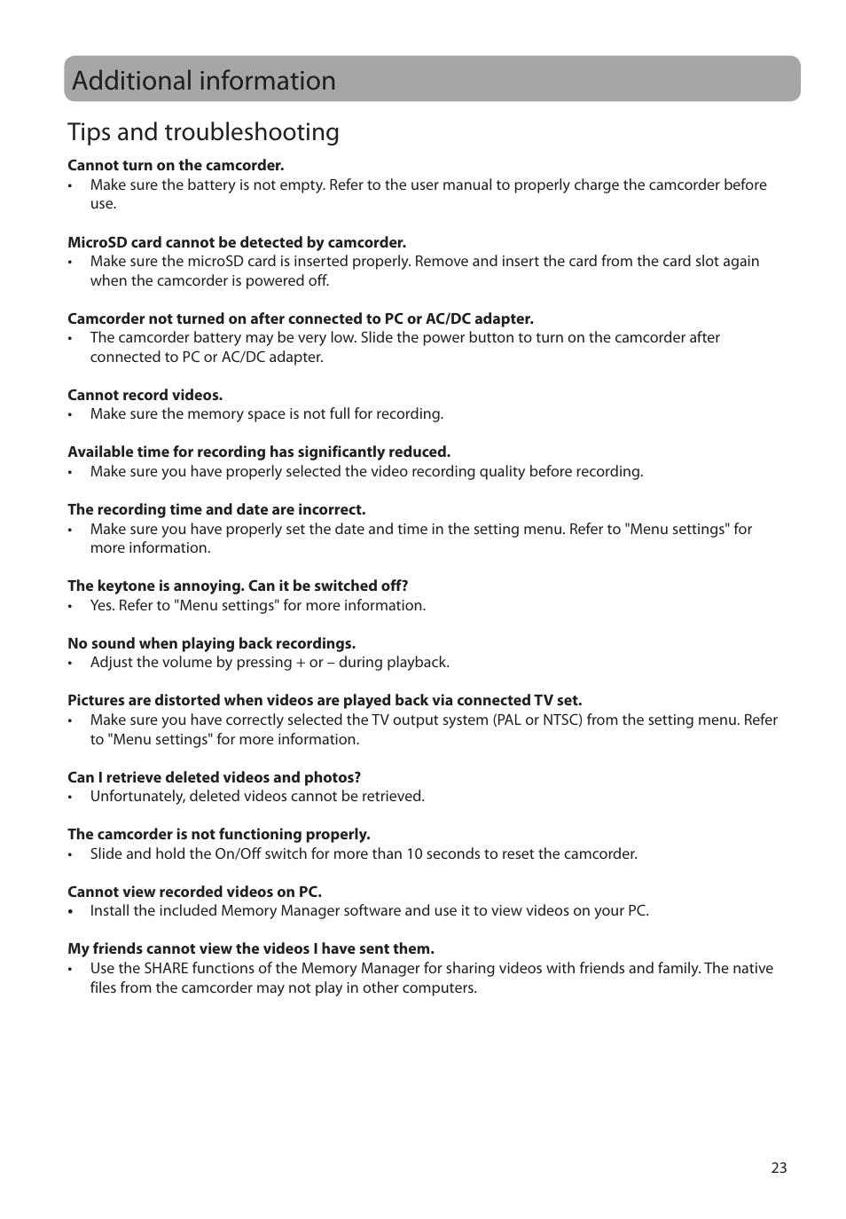 Additional information, Tips and troubleshooting | RCA EZ2000BK User Manual | Page 24 / 29