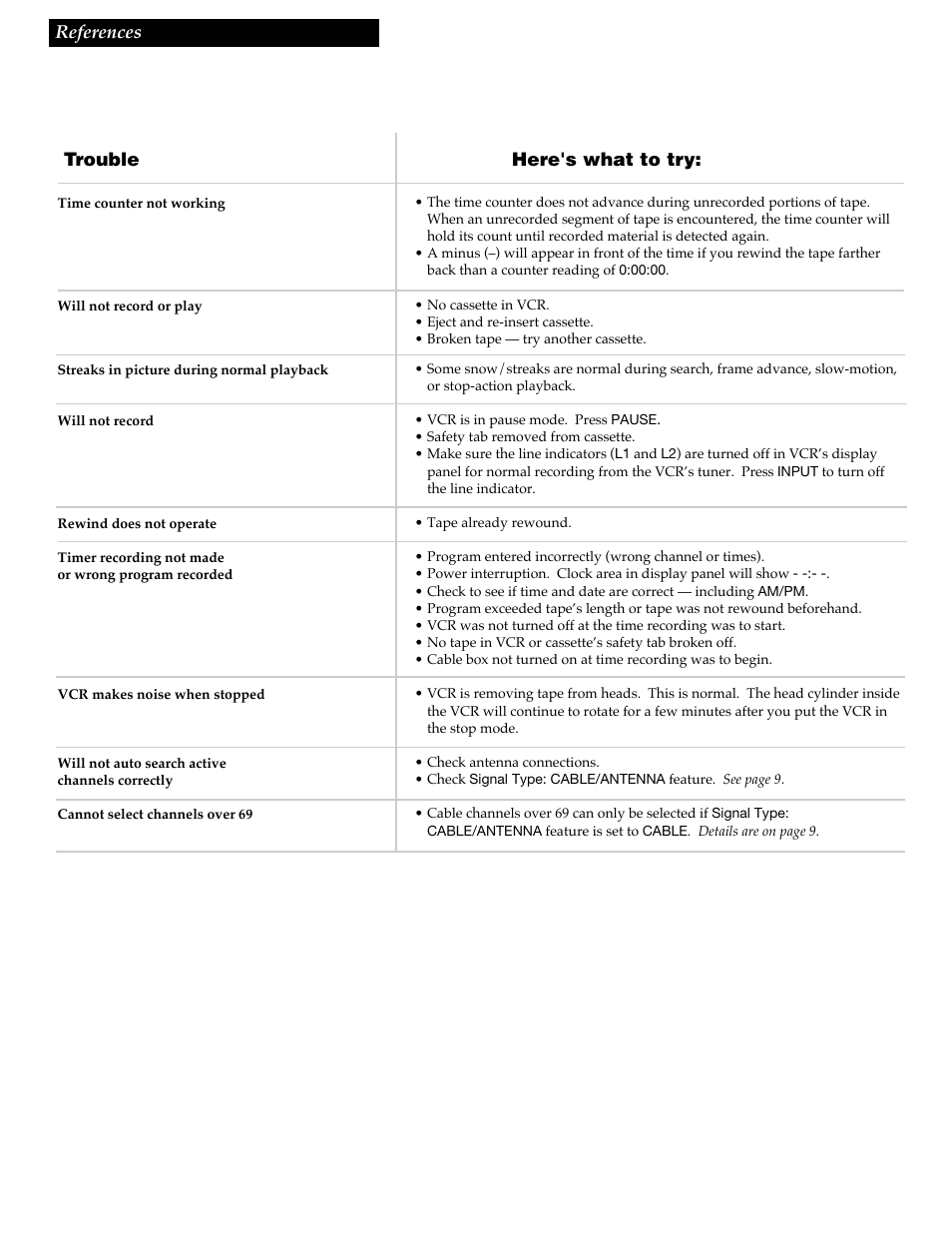 References trouble here's what to try | RCA VGM300 User Manual | Page 33 / 36