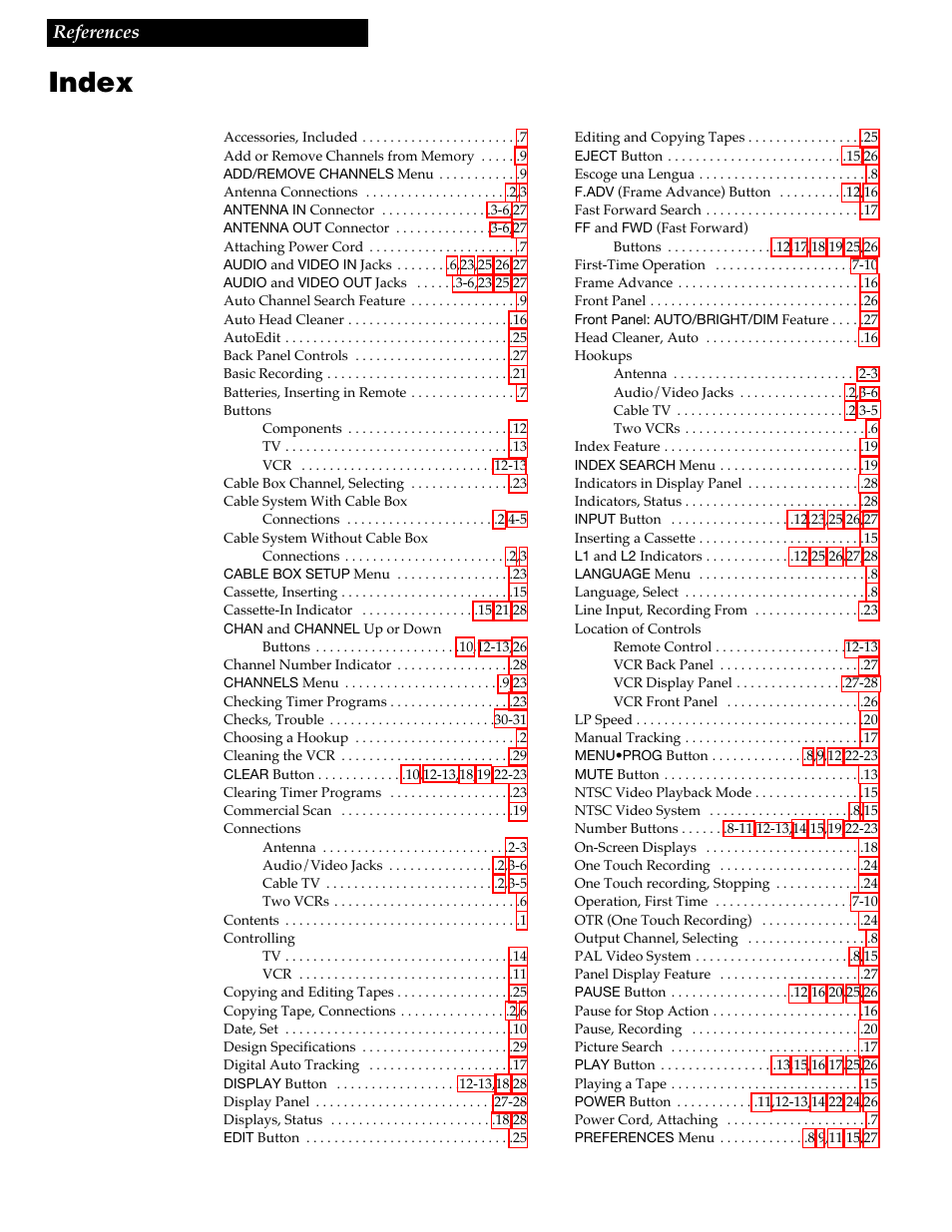 Index, 32 references | RCA VGM300 User Manual | Page 34 / 36