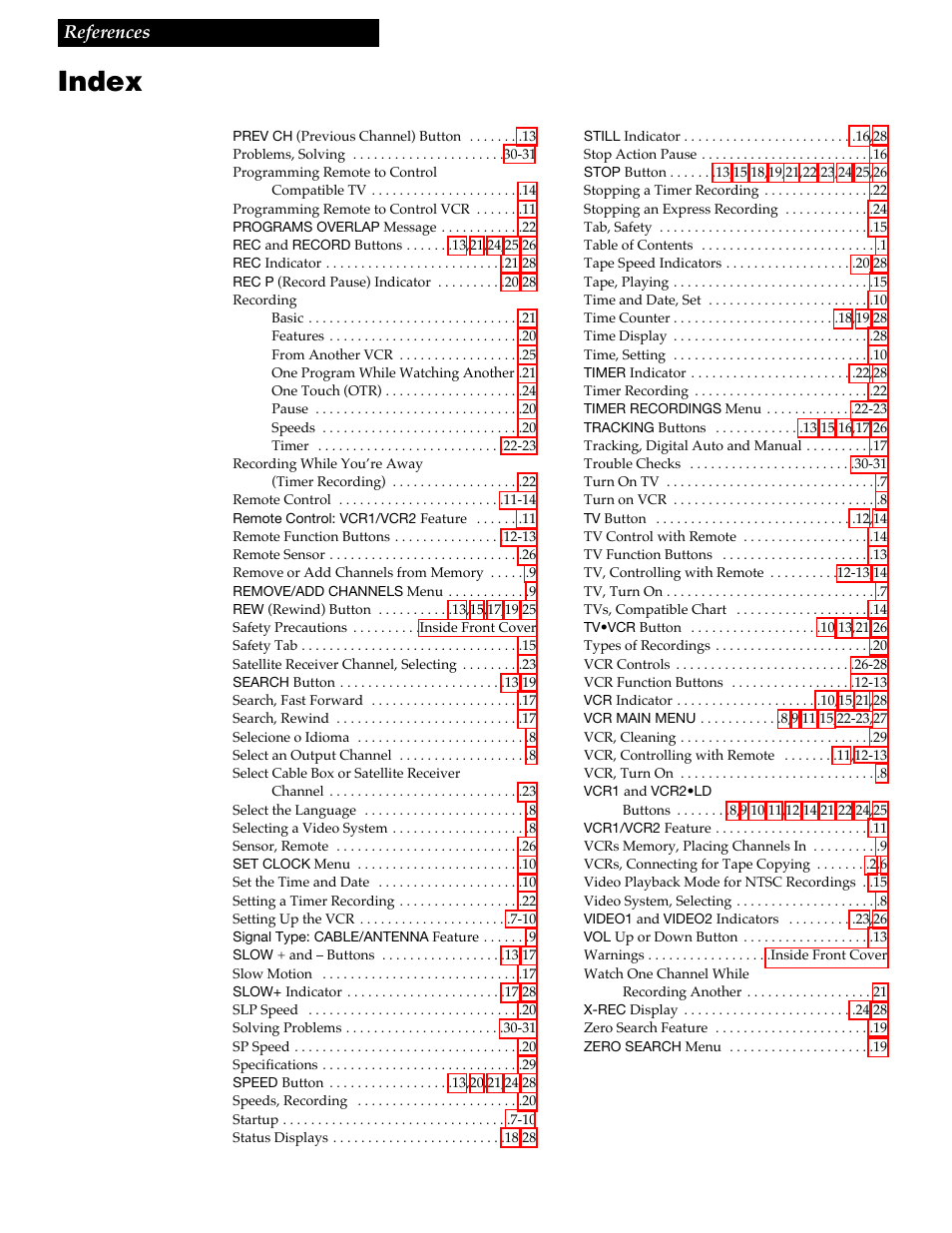 Index, 33 references | RCA VGM300 User Manual | Page 35 / 36