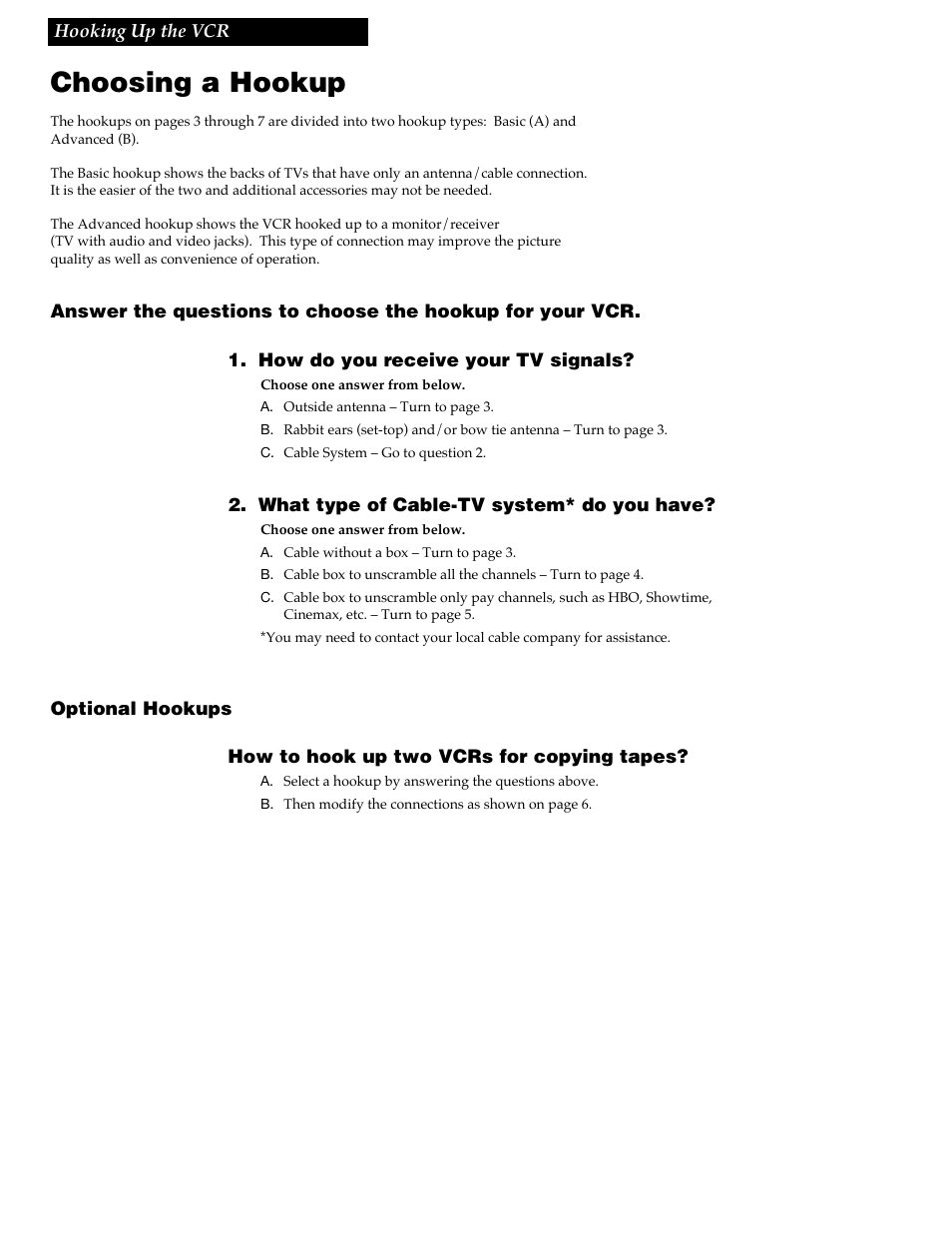 Hooking up the vcr, Choosing a hookup | RCA VGM300 User Manual | Page 4 / 36