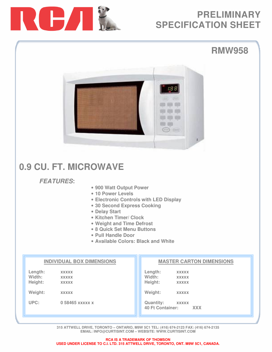 RCA RMW958 User Manual | 1 page