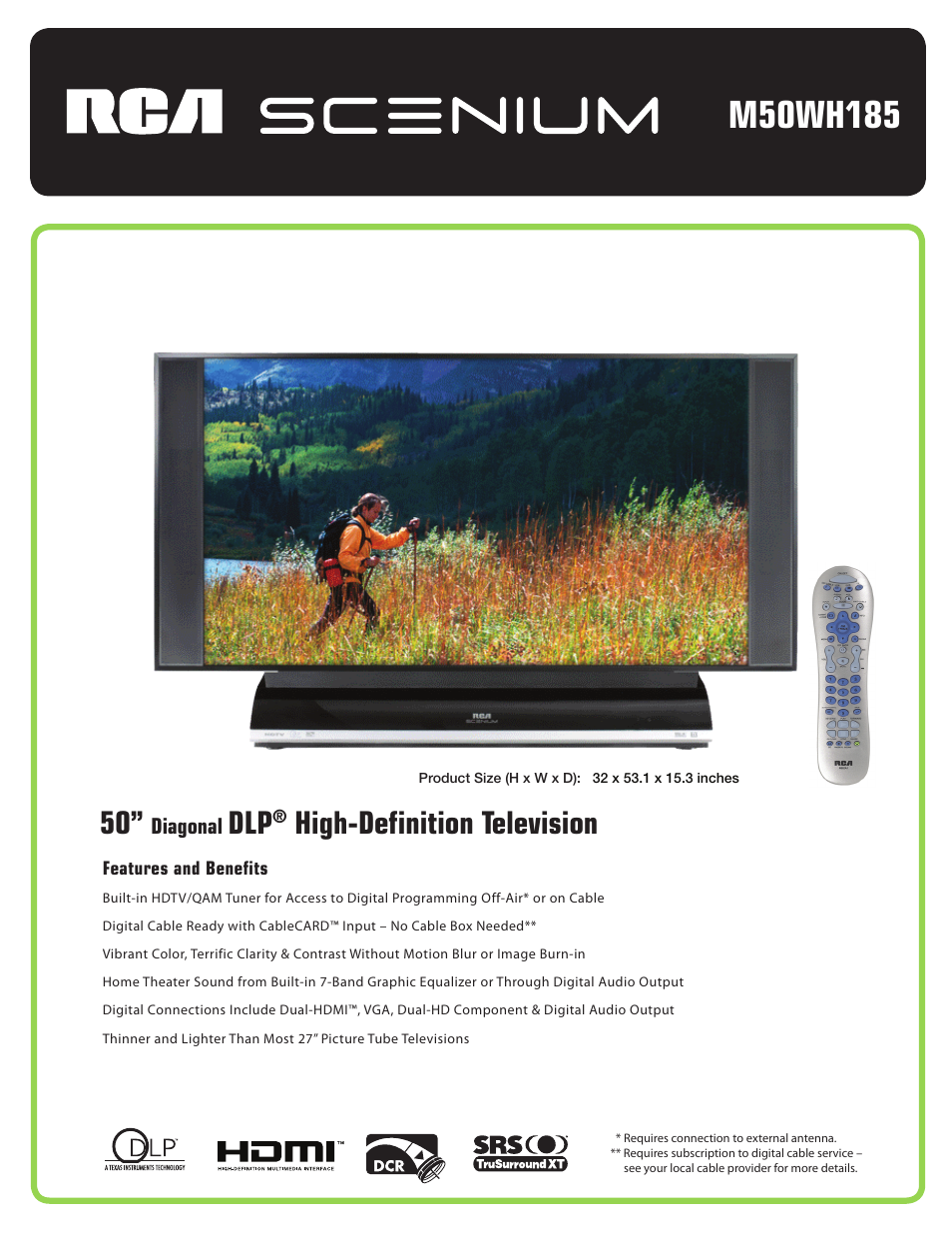 RCA Scenium M50WH185 User Manual | 2 pages