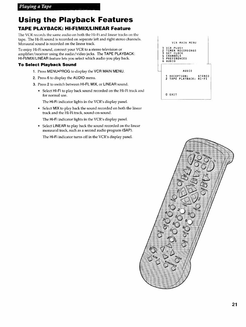 Using the playback features, Playing a tape | RCA VR725HF User Manual | Page 23 / 56