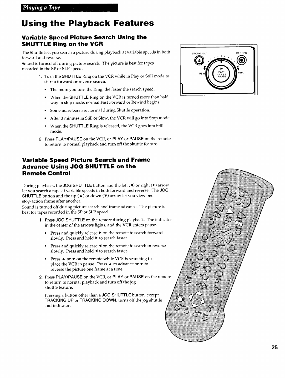 Using the playback features, Playing a tape | RCA VR725HF User Manual | Page 27 / 56