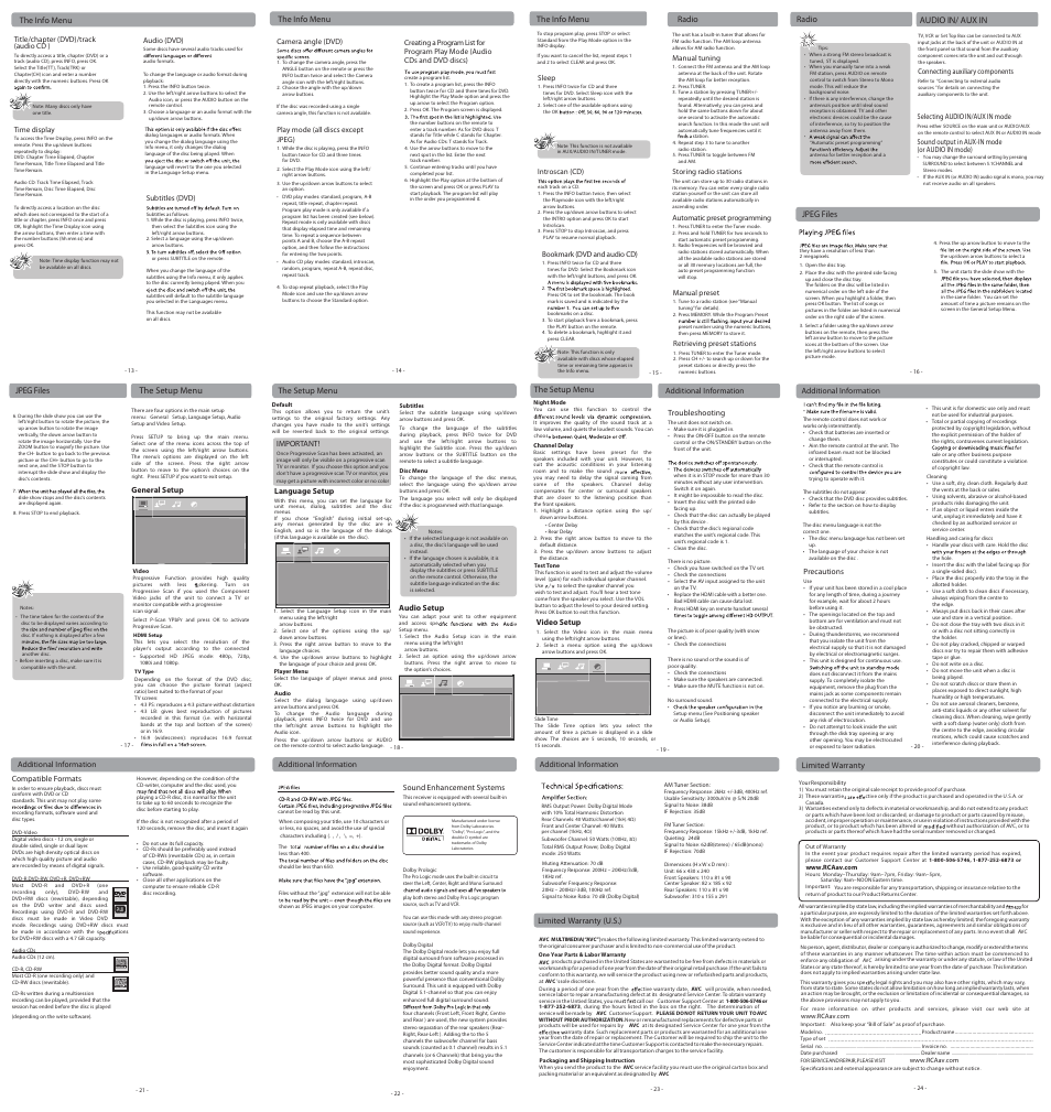 Dv d+re writable, Jpeg files, Audio in/ aux in | The setup menu | RCA RTD315WR User Manual | Page 2 / 2