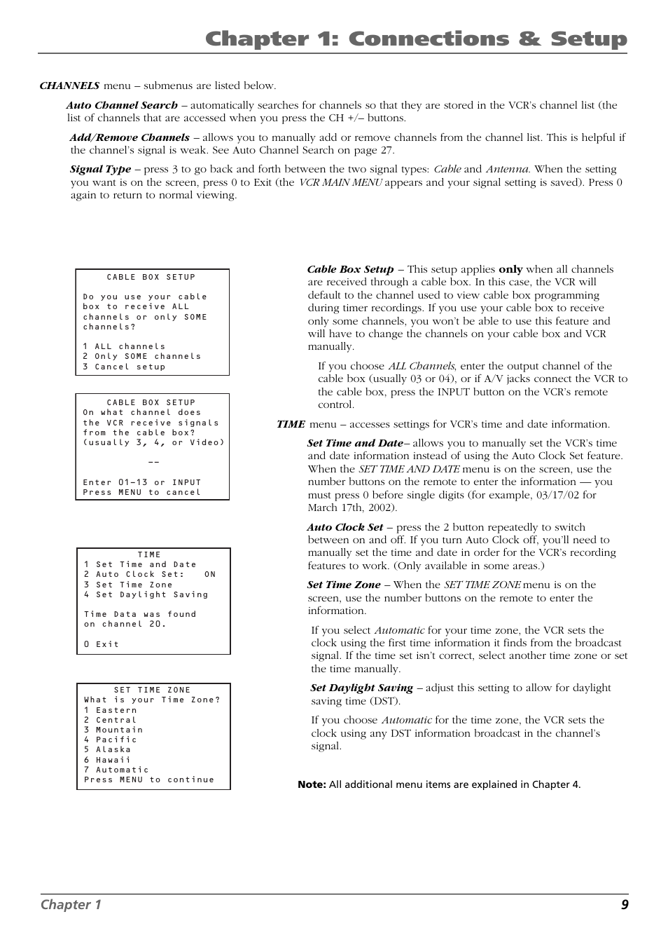 Chapter 1: connections & setup, Chapter 1 9 | RCA VR648HF User Manual | Page 11 / 42