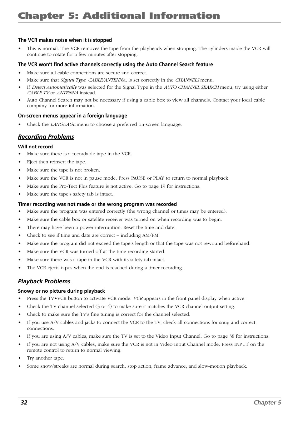 Chapter 5: additional information | RCA VR648HF User Manual | Page 32 / 42