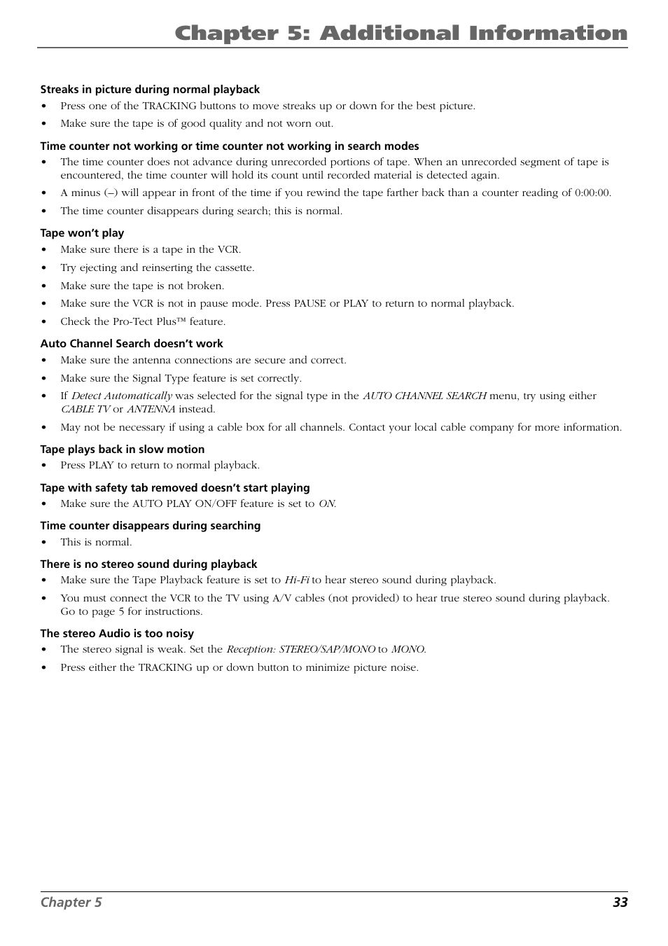 Chapter 5: additional information | RCA VR648HF User Manual | Page 33 / 42