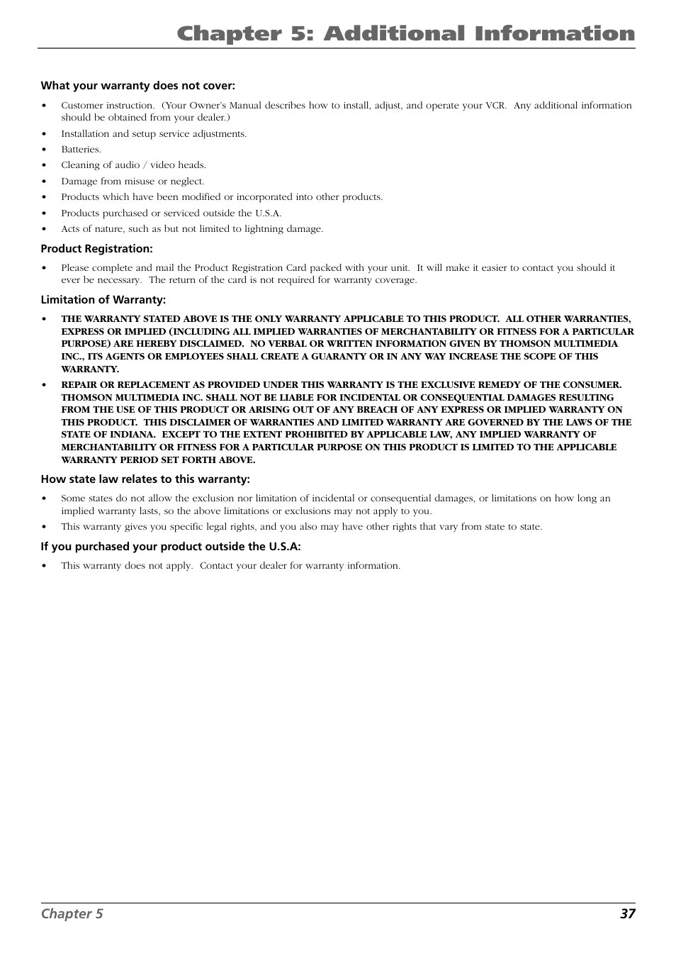 Chapter 5: additional information, Chapter 5 37 | RCA VR648HF User Manual | Page 37 / 42