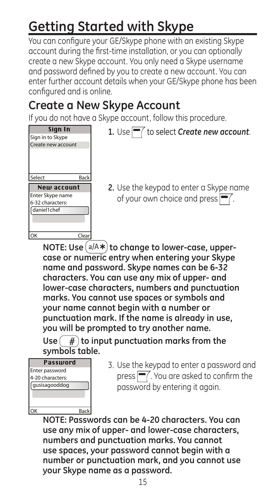 Getting started with skype, Create a new skype account | RCA 28310 User Manual | Page 15 / 58