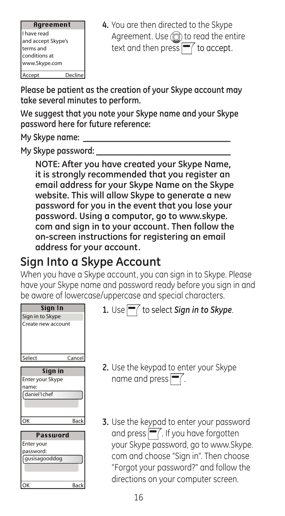 Sign into a skype account | RCA 28310 User Manual | Page 16 / 58