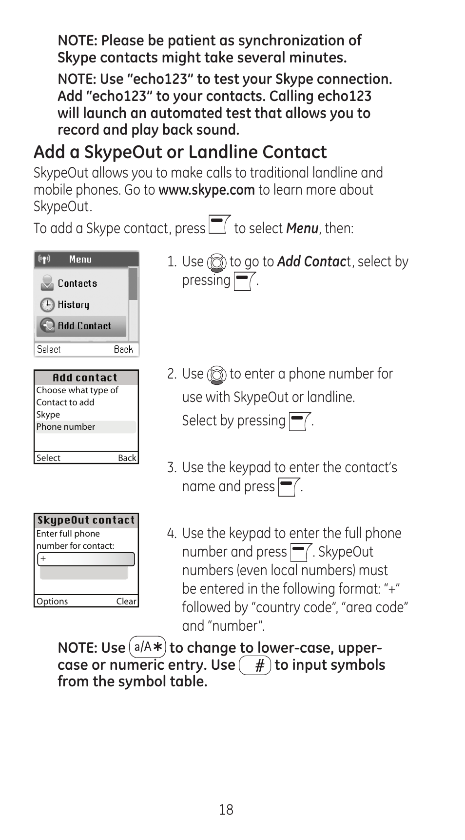 Add a skypeout or landline contact | RCA 28310 User Manual | Page 18 / 58