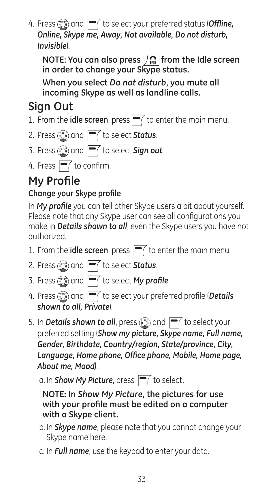 Sign out, My profile | RCA 28310 User Manual | Page 33 / 58