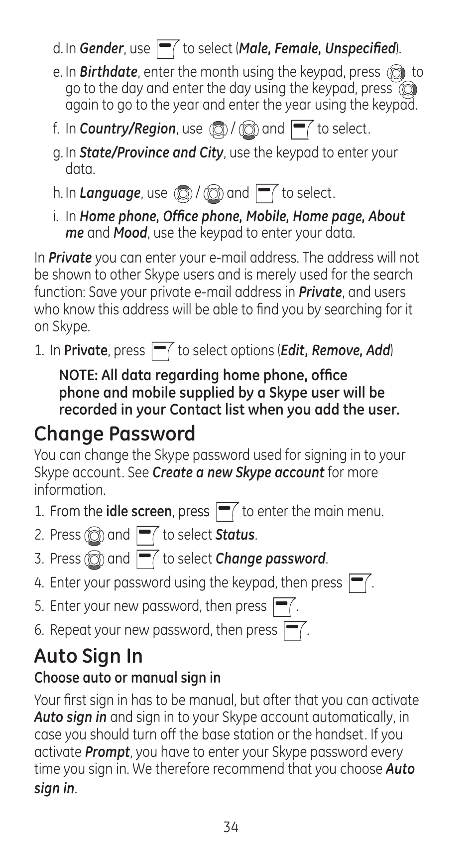 Change password, Auto sign in | RCA 28310 User Manual | Page 34 / 58