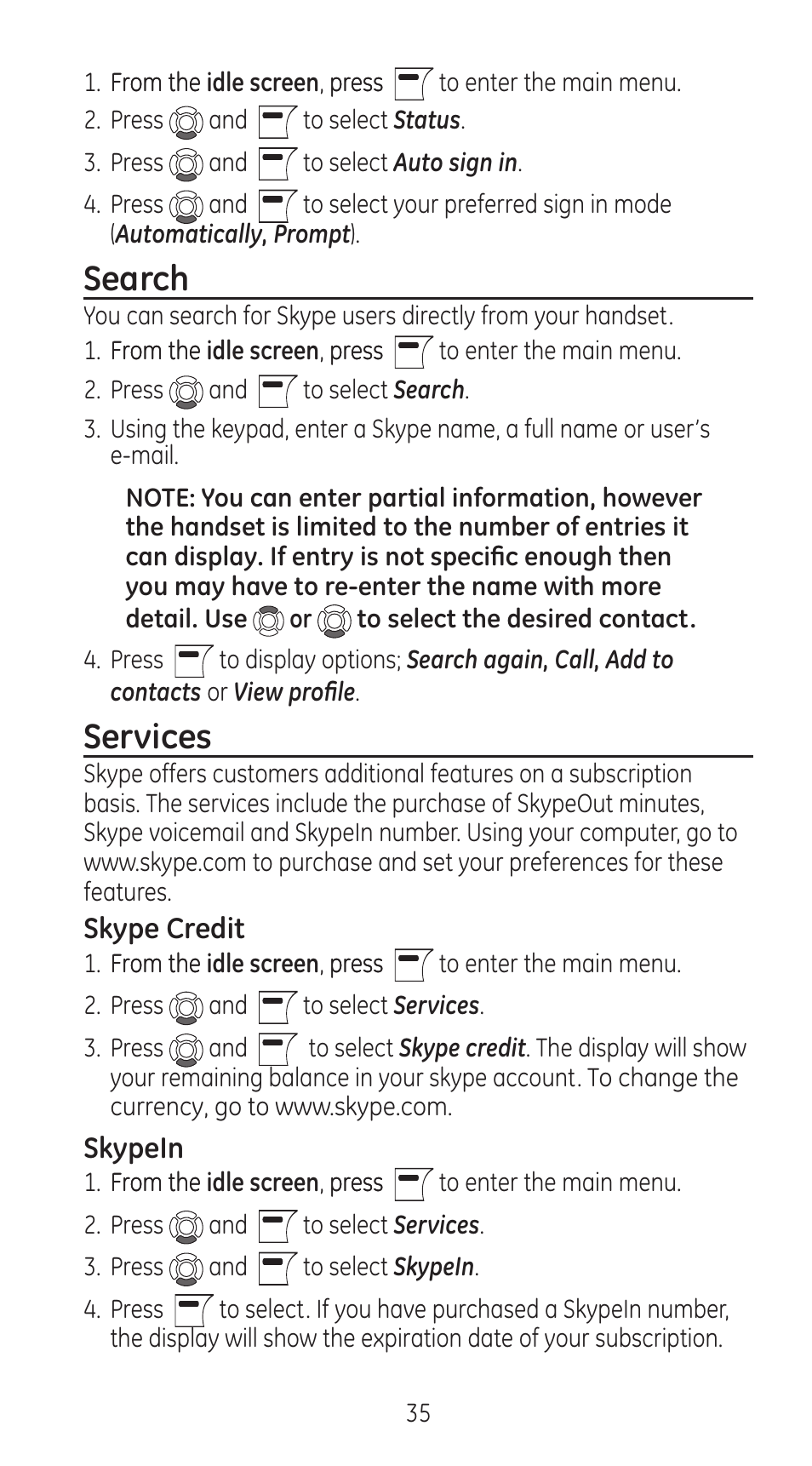 Search, Services | RCA 28310 User Manual | Page 35 / 58