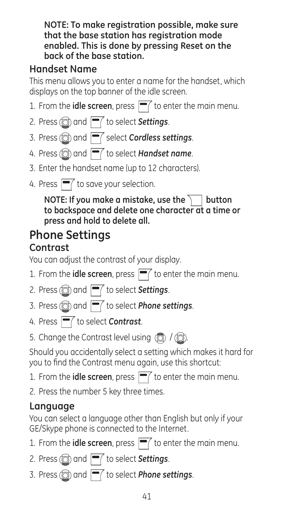 Phone settings | RCA 28310 User Manual | Page 41 / 58