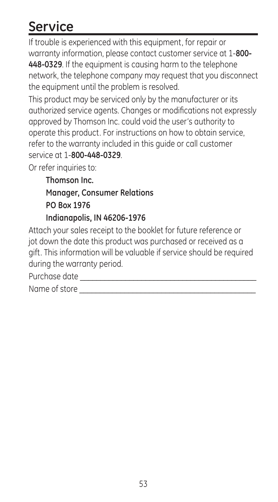 Service | RCA 28310 User Manual | Page 53 / 58