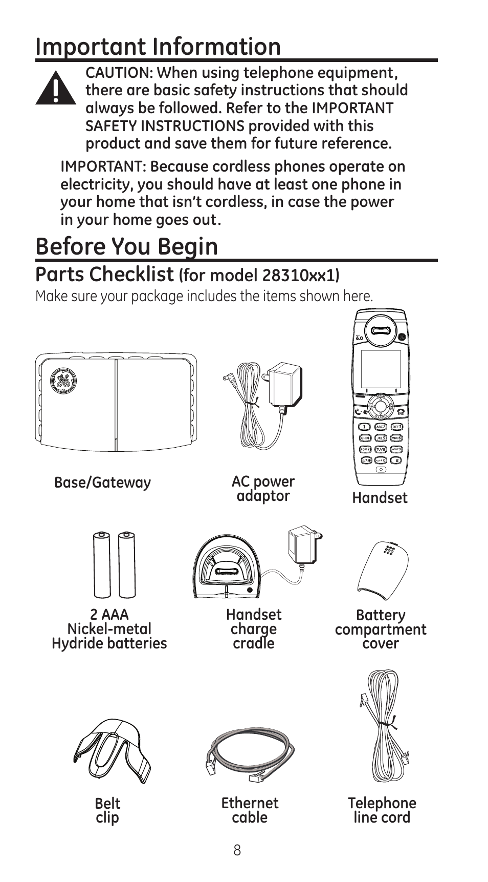 Important information, Before you begin, Parts checklist | RCA 28310 User Manual | Page 8 / 58