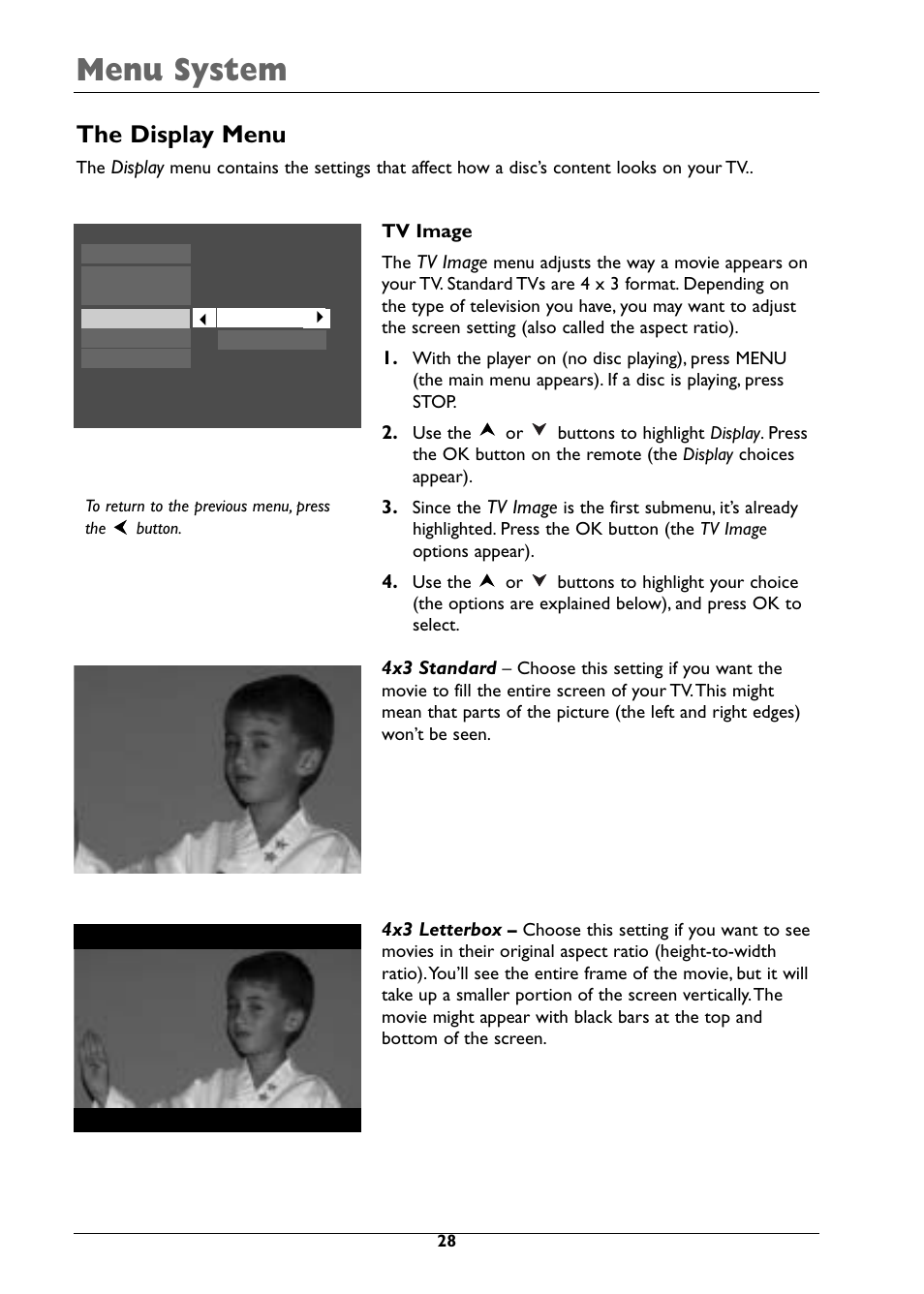 Menu system, The display menu | RCA DRC310N User Manual | Page 30 / 44