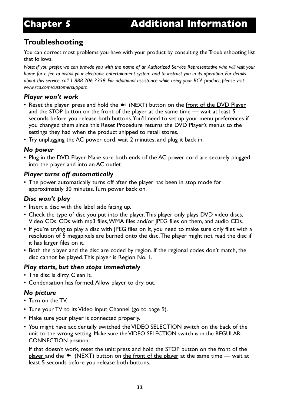 Additional information, Chapter 5, Troubleshooting | RCA DRC310N User Manual | Page 34 / 44