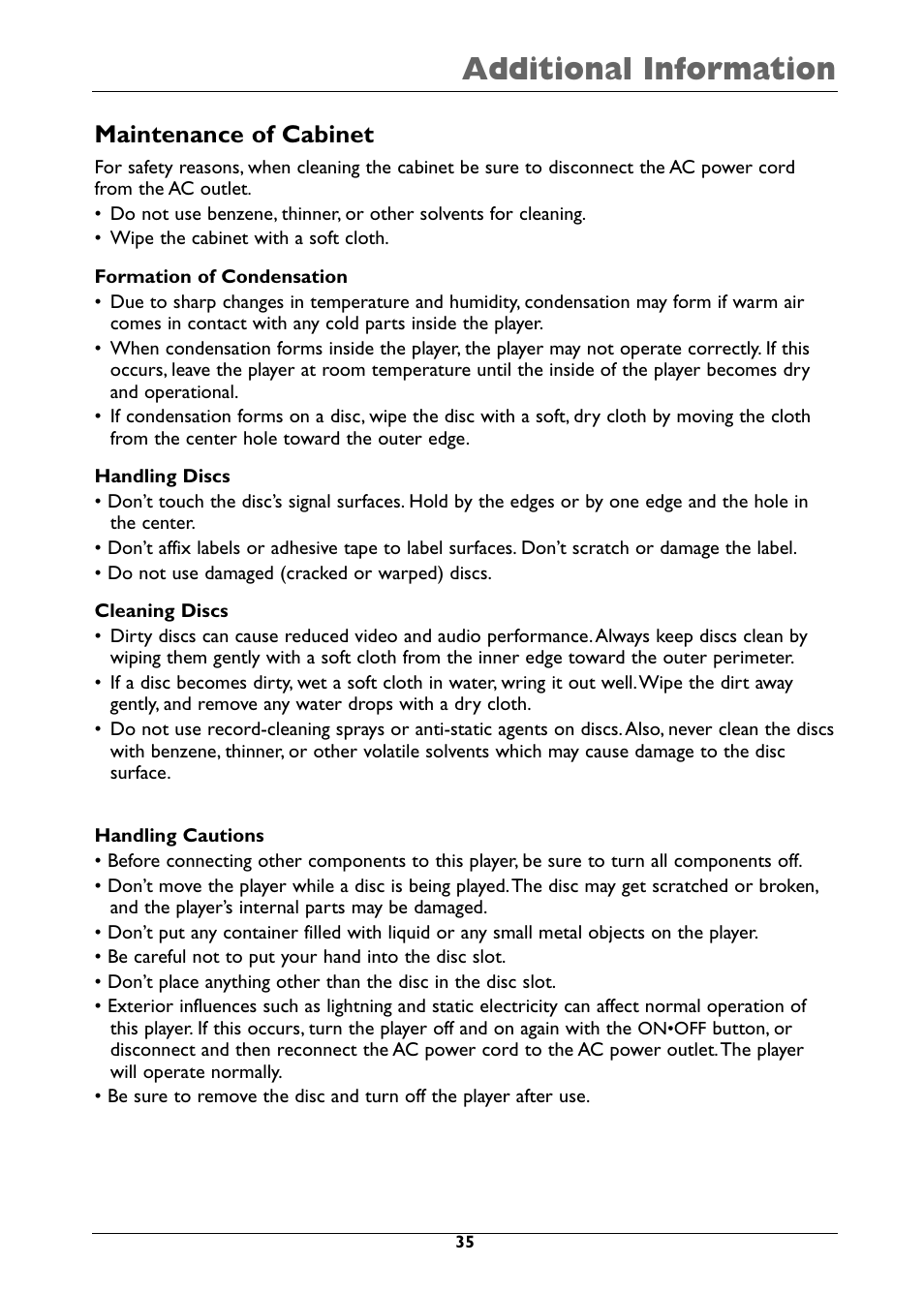 Additional information, Maintenance of cabinet | RCA DRC310N User Manual | Page 37 / 44
