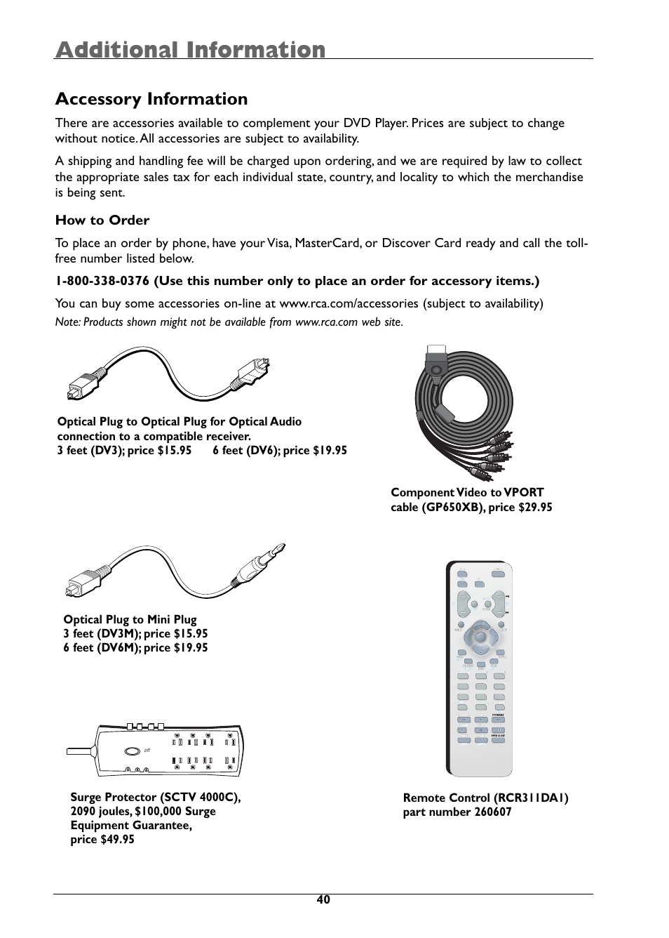 Additional information, Accessory information, How to order | RCA DRC310N User Manual | Page 42 / 44