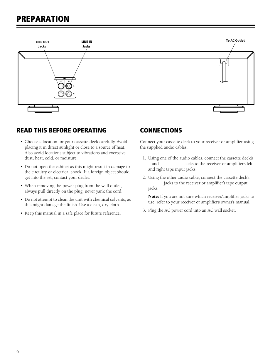 Preparation, Read this before operating, Connections | RCA SCT-520 User Manual | Page 6 / 12