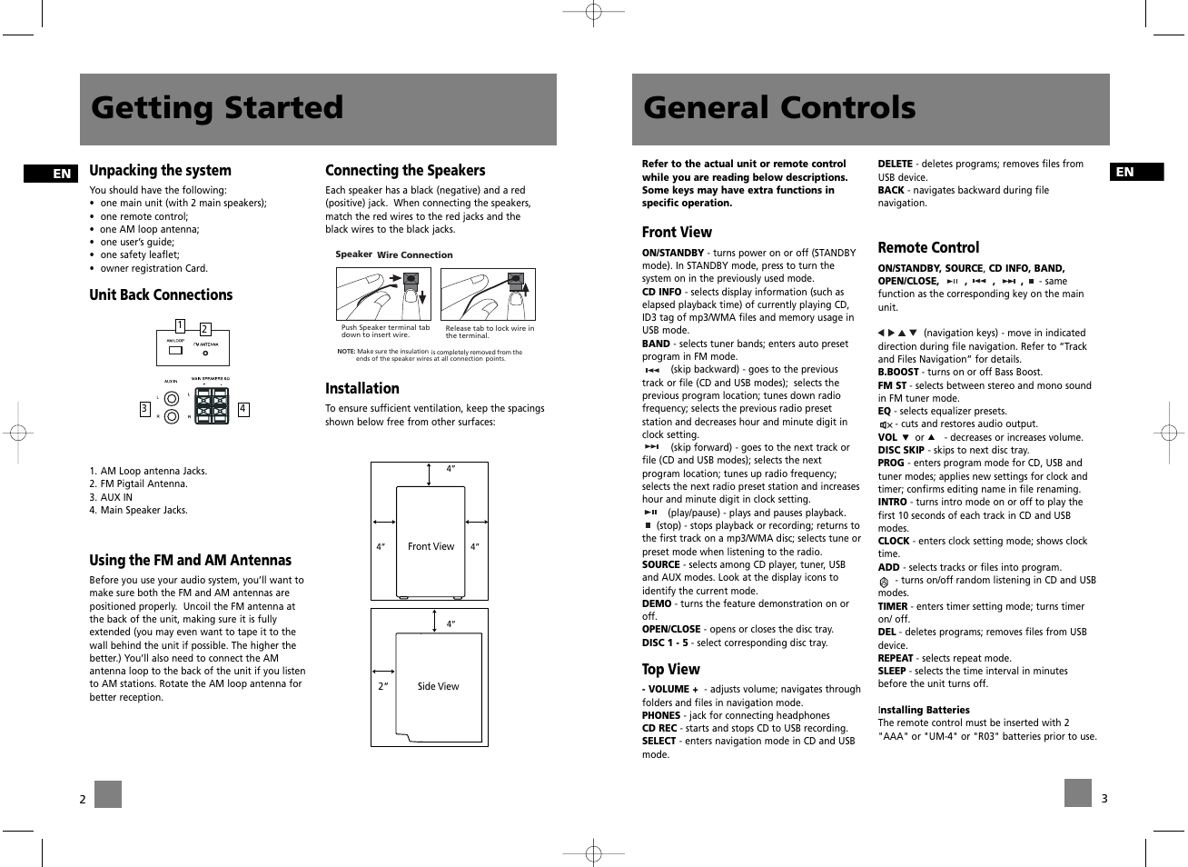 General controls, Getting started | RCA RS2047 User Manual | Page 4 / 11