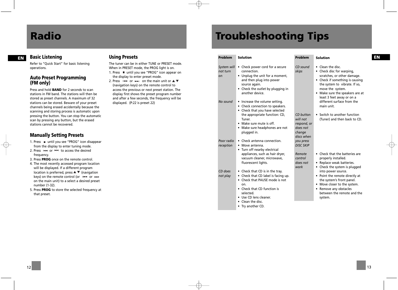 Troubleshooting tips radio | RCA RS2047 User Manual | Page 9 / 11