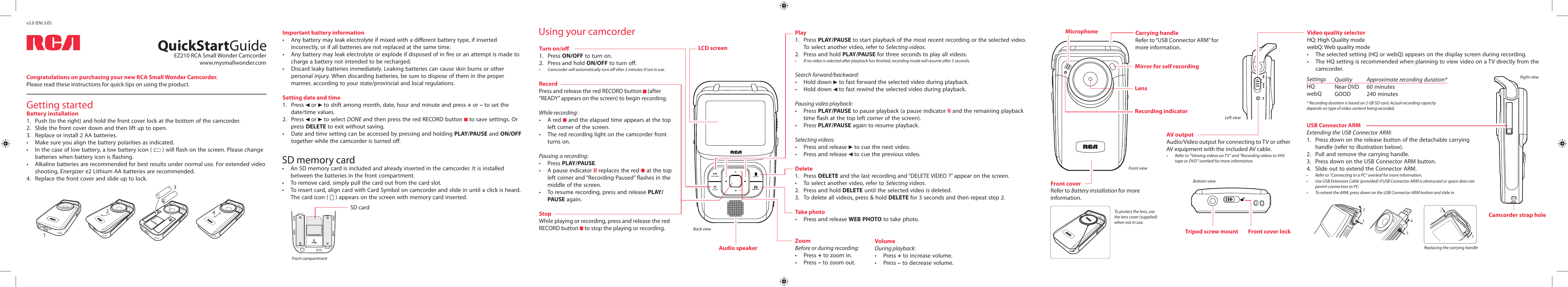 RCA EZ210 User Manual | 2 pages