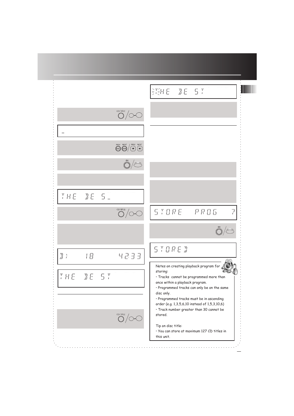 More special functions, Assigning disc titles, Storing playback programs and disc titles | Editing disc titles | RCA 3-8120 User Manual | Page 14 / 19