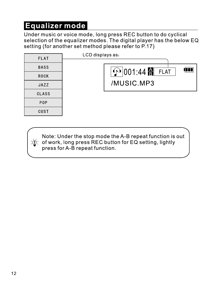 Equalizer mode | RCA B100512 User Manual | Page 13 / 33