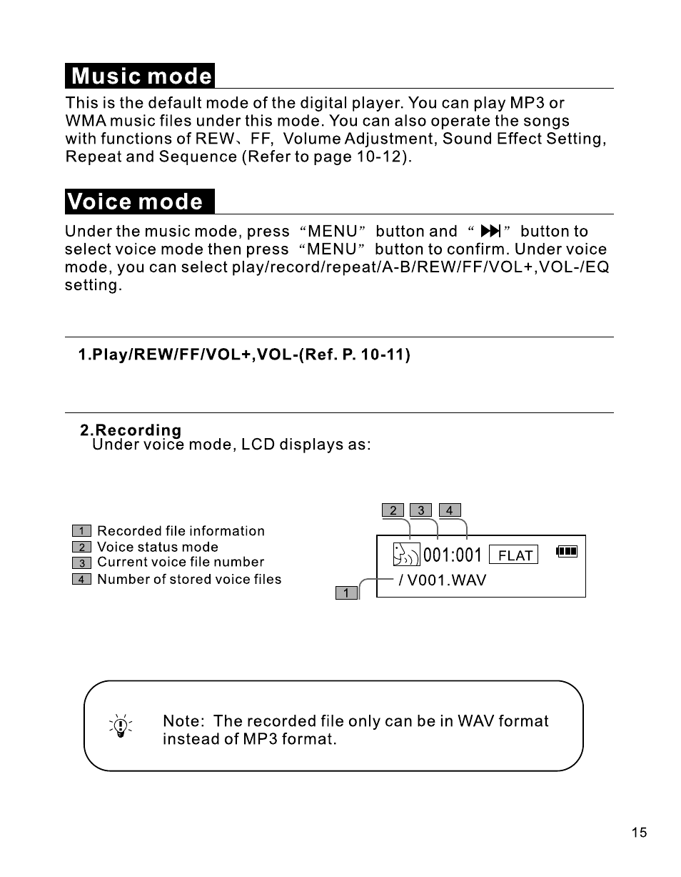 Voice mode, Music mode, Q] q] 03 m | RCA B100512 User Manual | Page 16 / 33