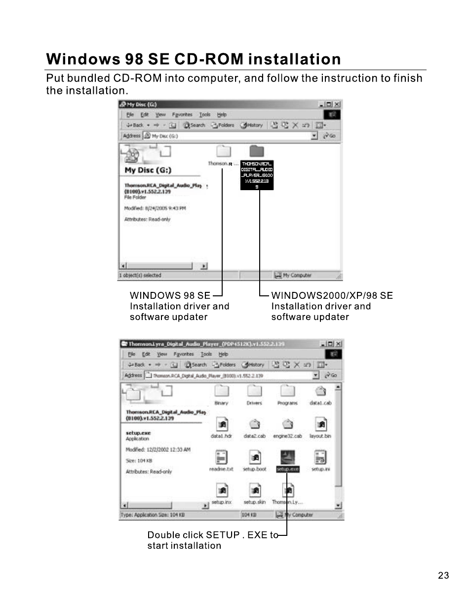Windows 98 se cd-rom installation | RCA B100512 User Manual | Page 24 / 33