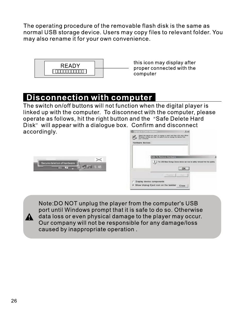Disconnection with comouter | RCA B100512 User Manual | Page 27 / 33