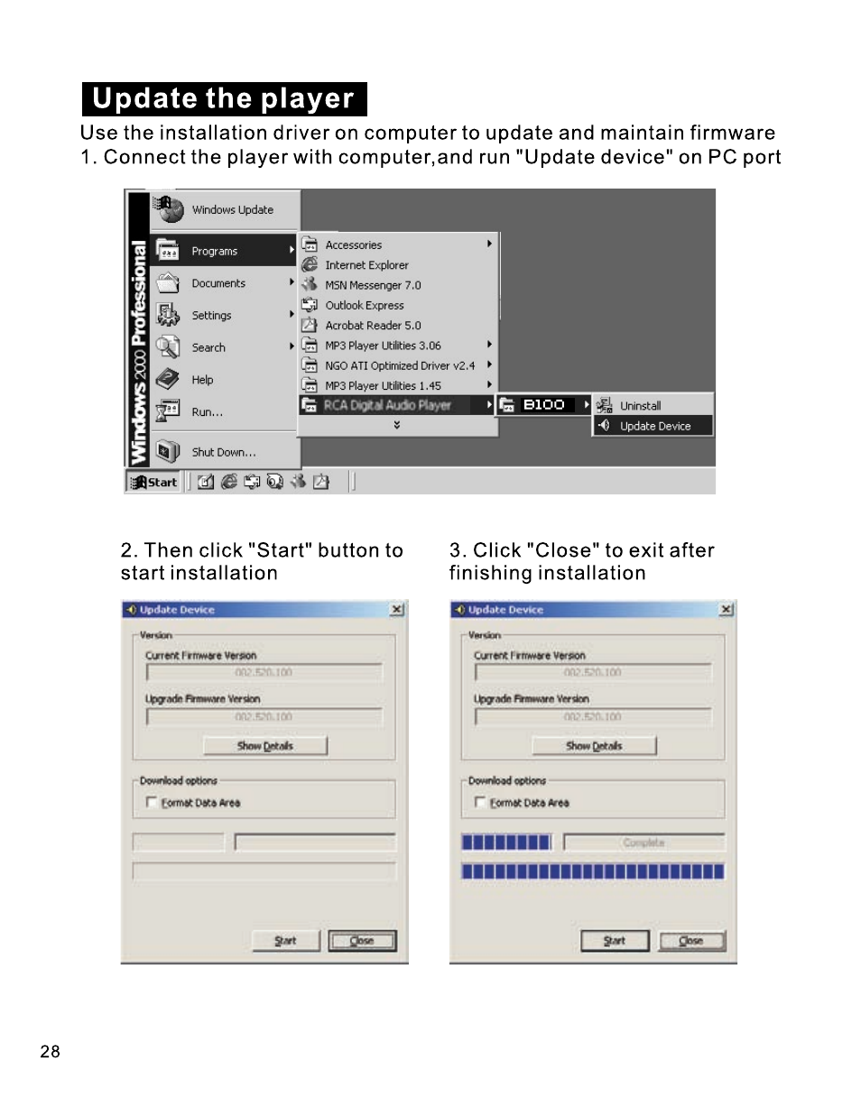 Update the player | RCA B100512 User Manual | Page 29 / 33