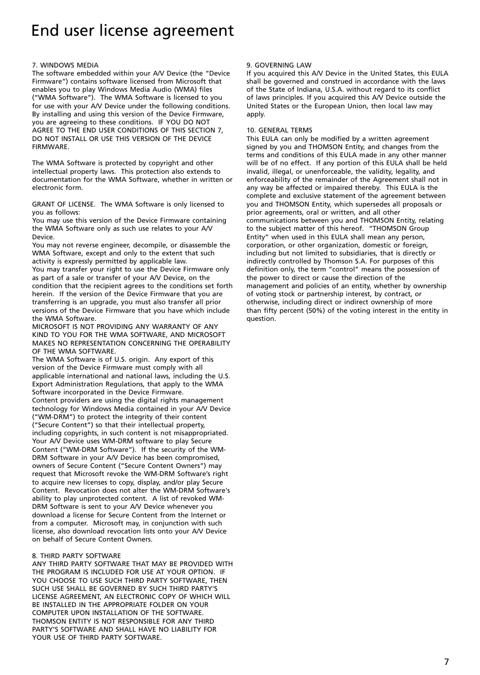 End user license agreement | RCA SC2002 User Manual | Page 7 / 32