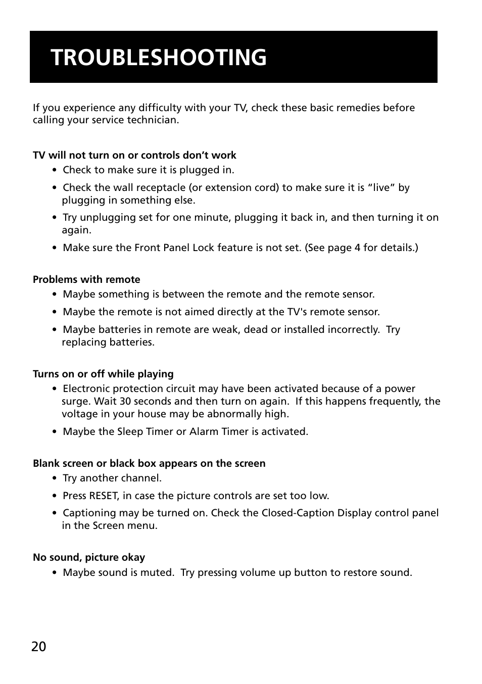 Troubleshooting | RCA E13344 User Manual | Page 22 / 28