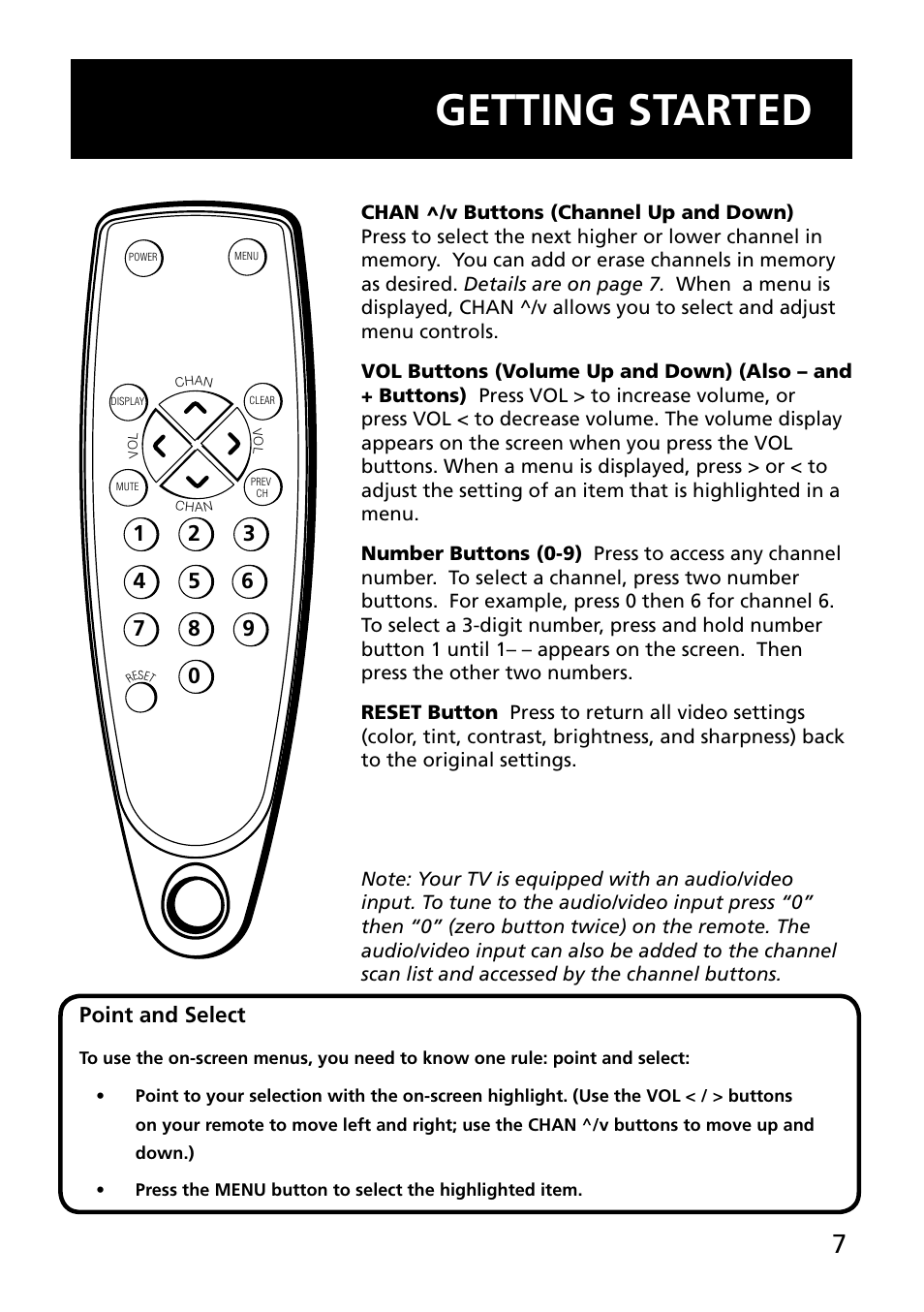 Getting started, Point and select | RCA E13344 User Manual | Page 9 / 28