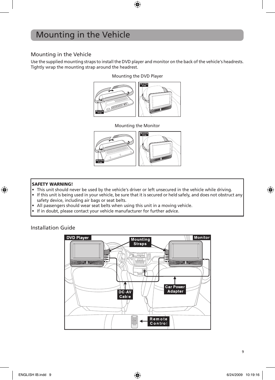 Mounting in the vehicle | RCA DRC69705 User Manual | Page 13 / 28